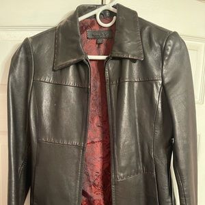 Guess, soft leather zip up jacket.